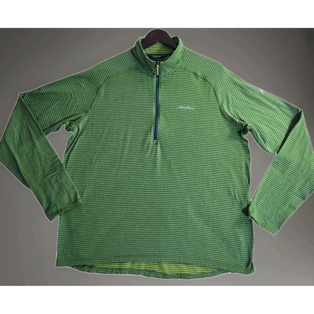 Eddie Bauer 1/4 Zip Pullover Men's XL Green First Ascent Striped Performance